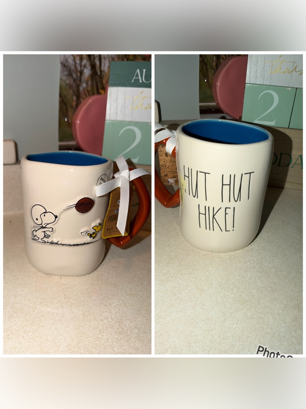 Rae Dunn snoopy hut hut hike football mug - yes